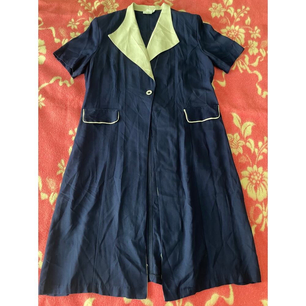 Vintage A.S.A. swing coat dress navy and Ivory SZ 18
